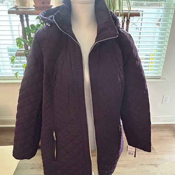 Gallery New York Women’s Coat Size 1X Plum Color Faux Fur Lined Toggle Hood - Picture 1 of 11